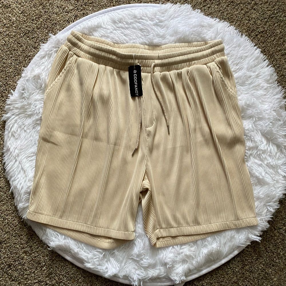 Coofandy Shorts‎ Cream Ribbed Mens Size 2XL